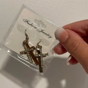 gold cross earrings nwt